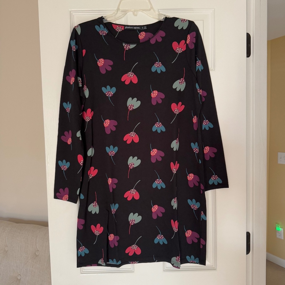 Gudrun Sjödén “Rudbeckia” Tunic – Black Floral – Size M – Organic Cotton Blend
